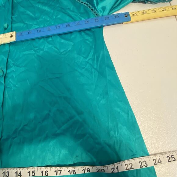 Vtg VanityFair Nightgown Robe Peignoir 2PC Set Nylon Lace Turquoise USA Fairy M - Picture 3 of 14